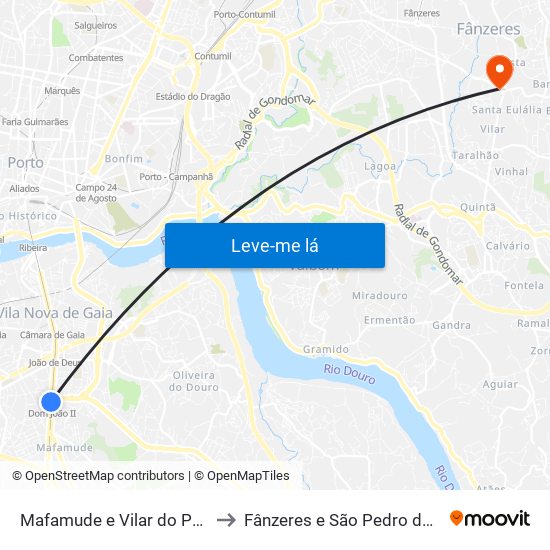 Mafamude e Vilar do Paraíso to Fânzeres e São Pedro da Cova map