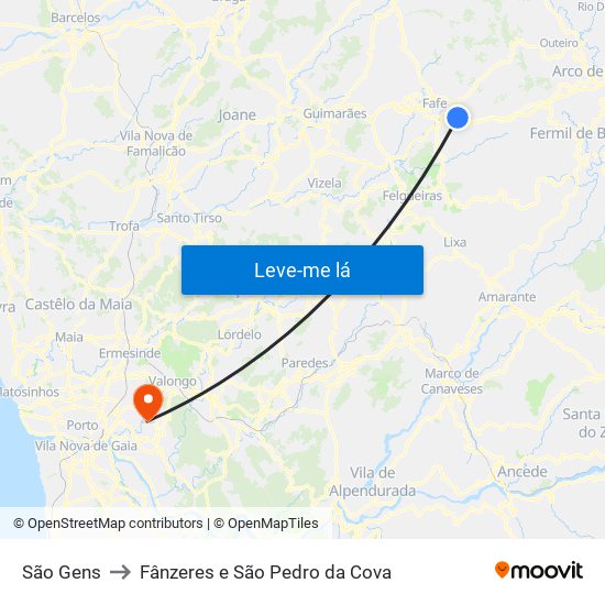 São Gens to Fânzeres e São Pedro da Cova map