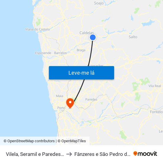 Vilela, Seramil e Paredes Secas to Fânzeres e São Pedro da Cova map