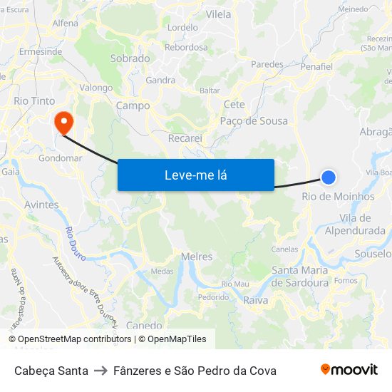 Cabeça Santa to Fânzeres e São Pedro da Cova map