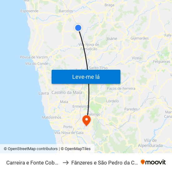 Carreira e Fonte Coberta to Fânzeres e São Pedro da Cova map