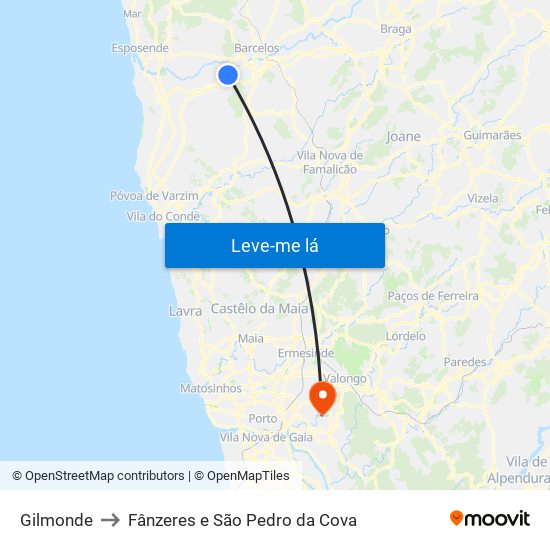 Gilmonde to Fânzeres e São Pedro da Cova map