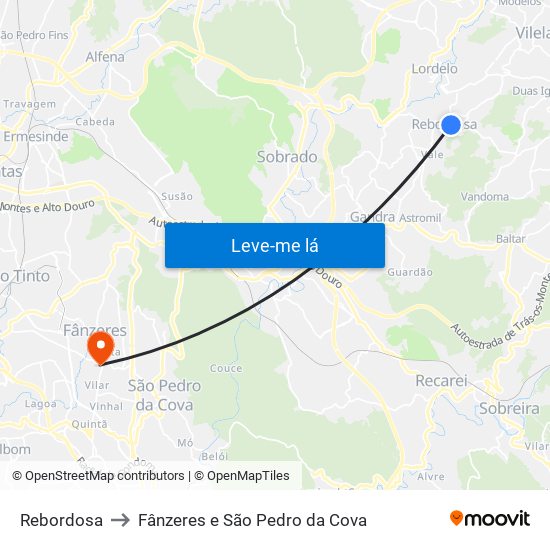 Rebordosa to Fânzeres e São Pedro da Cova map