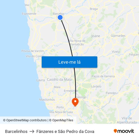 Barcelinhos to Fânzeres e São Pedro da Cova map