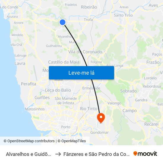 Alvarelhos e Guidões to Fânzeres e São Pedro da Cova map