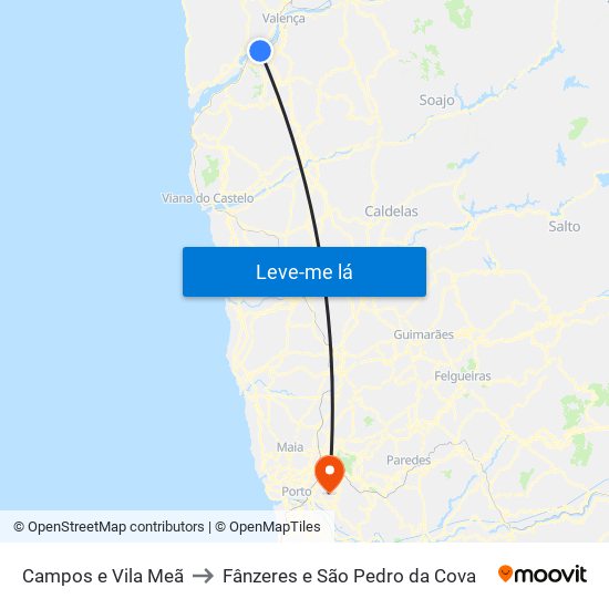 Campos e Vila Meã to Fânzeres e São Pedro da Cova map