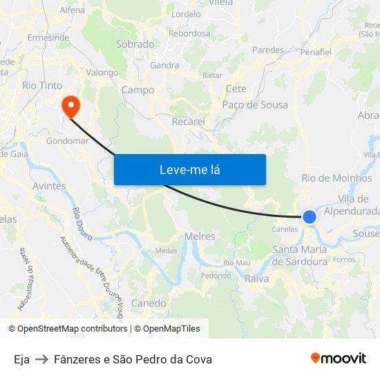Eja to Fânzeres e São Pedro da Cova map