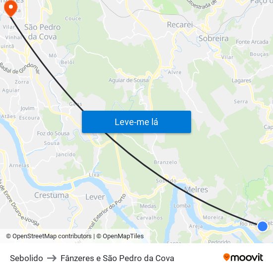 Sebolido to Fânzeres e São Pedro da Cova map