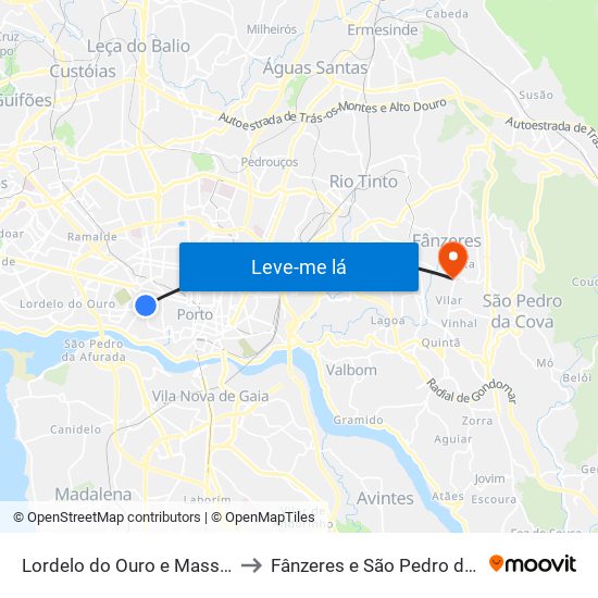 Lordelo do Ouro e Massarelos to Fânzeres e São Pedro da Cova map