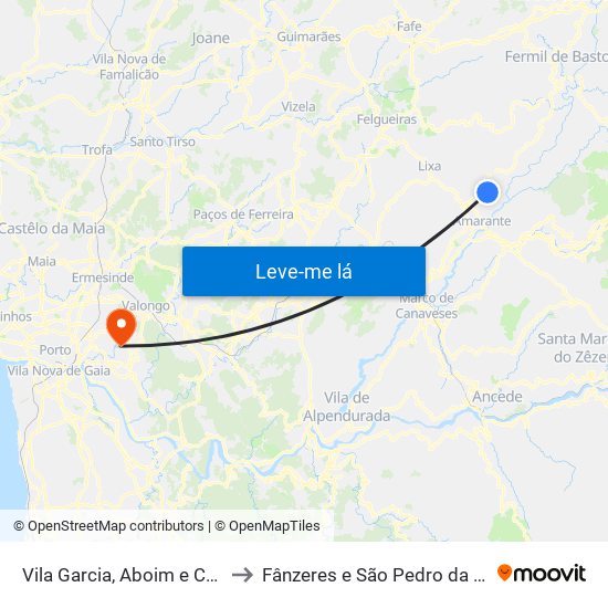 Vila Garcia, Aboim e Chapa to Fânzeres e São Pedro da Cova map