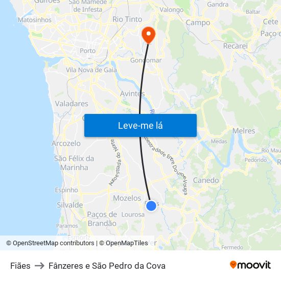 Fiães to Fânzeres e São Pedro da Cova map