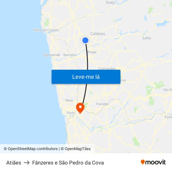 Atiães to Fânzeres e São Pedro da Cova map