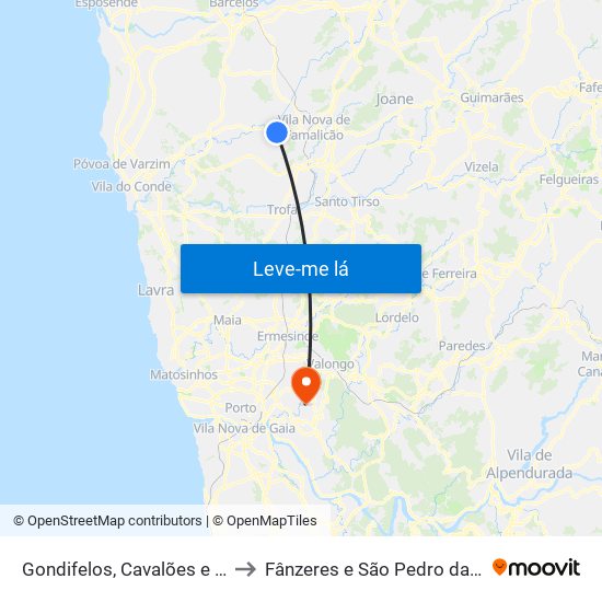 Gondifelos, Cavalões e Outiz to Fânzeres e São Pedro da Cova map