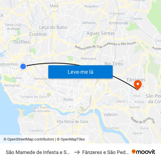 São Mamede de Infesta e Senhora da Hora to Fânzeres e São Pedro da Cova map