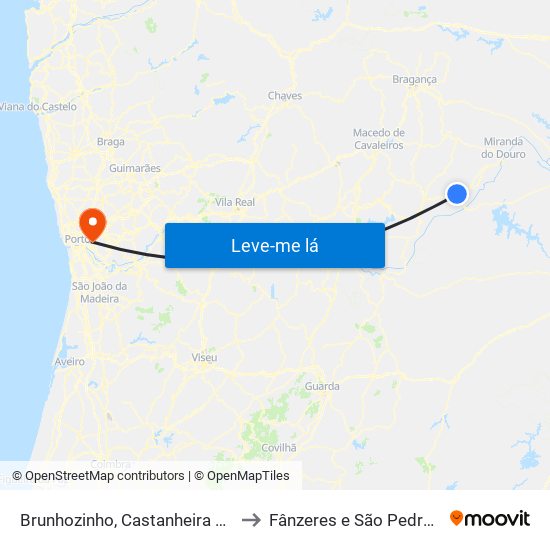 Brunhozinho, Castanheira e Sanhoane to Fânzeres e São Pedro da Cova map