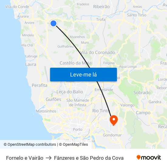 Fornelo e Vairão to Fânzeres e São Pedro da Cova map
