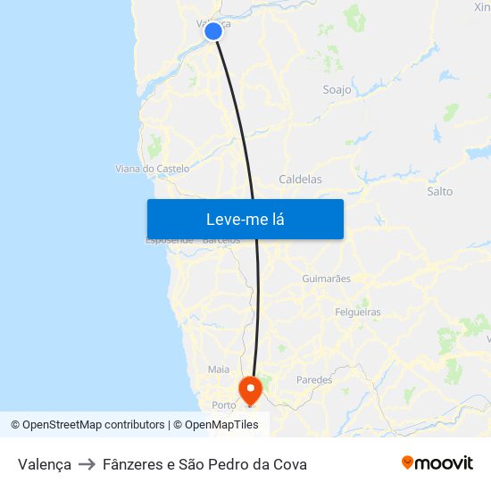 Valença to Fânzeres e São Pedro da Cova map