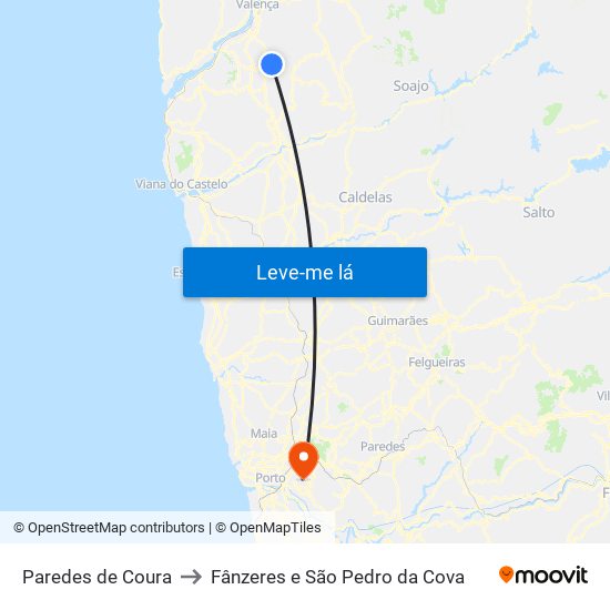 Paredes de Coura to Fânzeres e São Pedro da Cova map