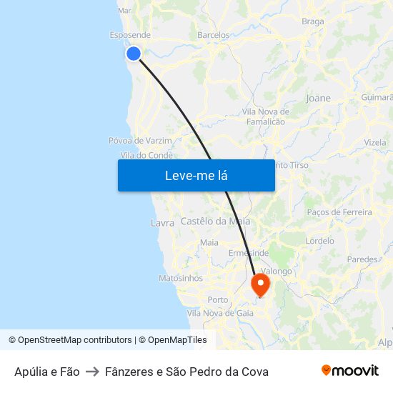 Apúlia e Fão to Fânzeres e São Pedro da Cova map