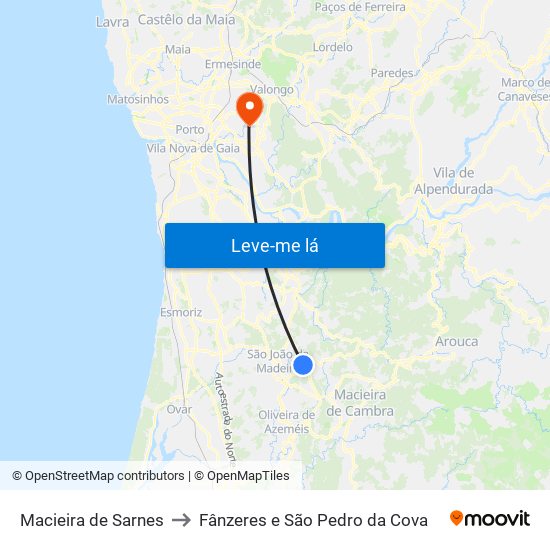 Macieira de Sarnes to Fânzeres e São Pedro da Cova map