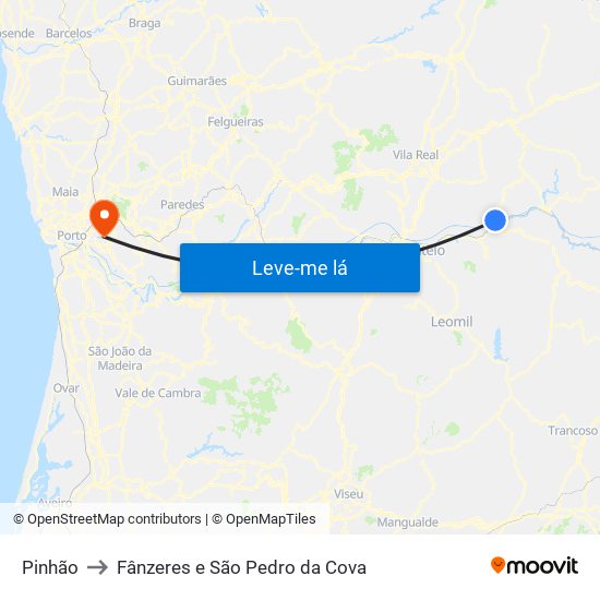 Pinhão to Fânzeres e São Pedro da Cova map