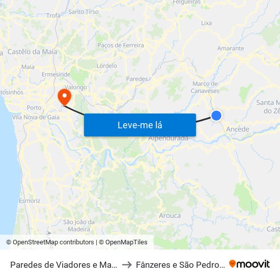 Paredes de Viadores e Manhuncelos to Fânzeres e São Pedro da Cova map