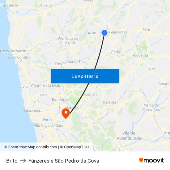 Brito to Fânzeres e São Pedro da Cova map