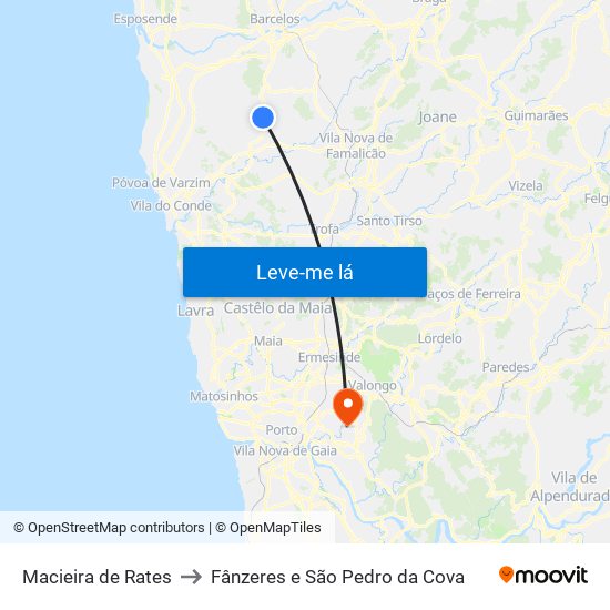 Macieira de Rates to Fânzeres e São Pedro da Cova map