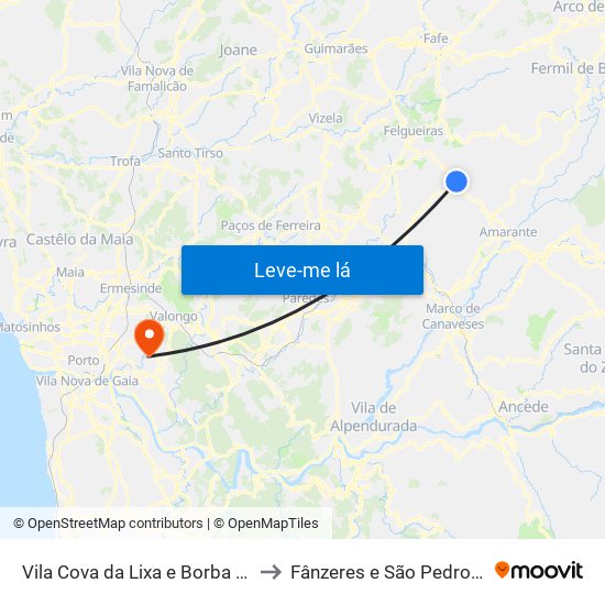 Vila Cova da Lixa e Borba de Godim to Fânzeres e São Pedro da Cova map