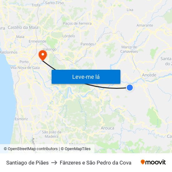 Santiago de Piães to Fânzeres e São Pedro da Cova map