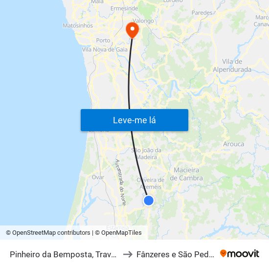 Pinheiro da Bemposta, Travanca e Palmaz to Fânzeres e São Pedro da Cova map