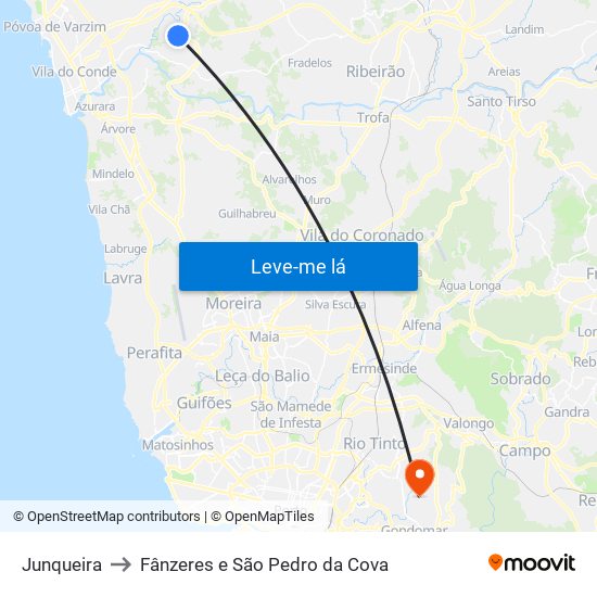 Junqueira to Fânzeres e São Pedro da Cova map