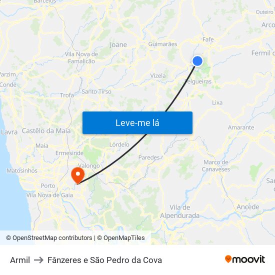 Armil to Fânzeres e São Pedro da Cova map