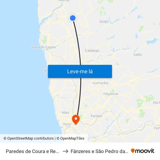 Paredes de Coura e Resende to Fânzeres e São Pedro da Cova map