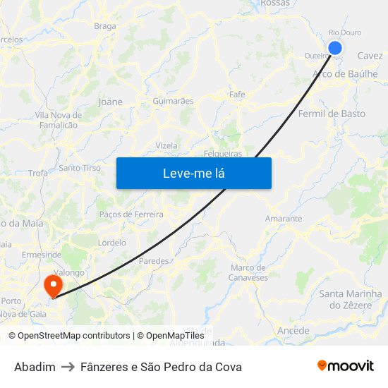 Abadim to Fânzeres e São Pedro da Cova map