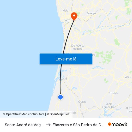 Santo André de Vagos to Fânzeres e São Pedro da Cova map