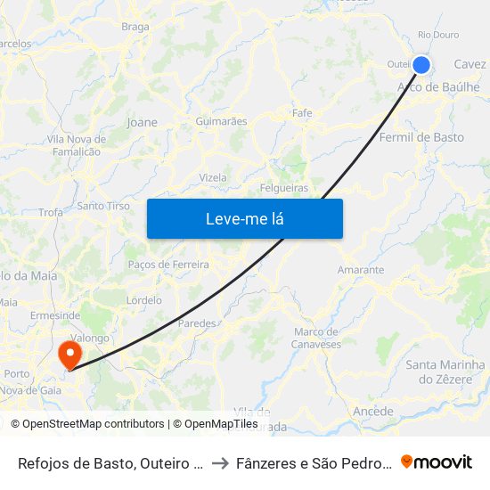 Refojos de Basto, Outeiro e Painzela to Fânzeres e São Pedro da Cova map