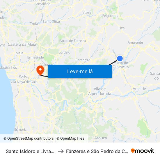 Santo Isidoro e Livração to Fânzeres e São Pedro da Cova map