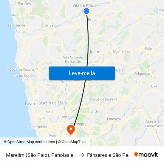 Merelim (São Paio), Panoias e Parada de Tibães to Fânzeres e São Pedro da Cova map