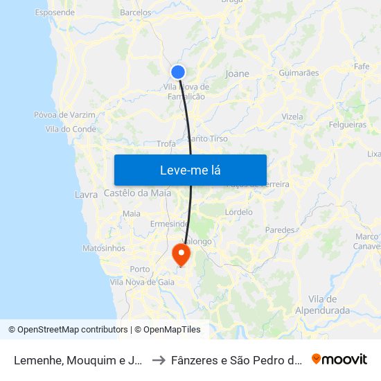 Lemenhe, Mouquim e Jesufrei to Fânzeres e São Pedro da Cova map