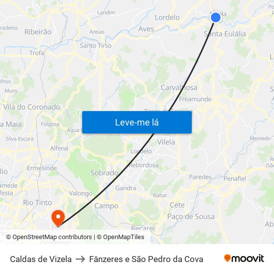 Caldas de Vizela to Fânzeres e São Pedro da Cova map