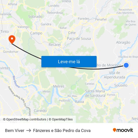 Bem Viver to Fânzeres e São Pedro da Cova map