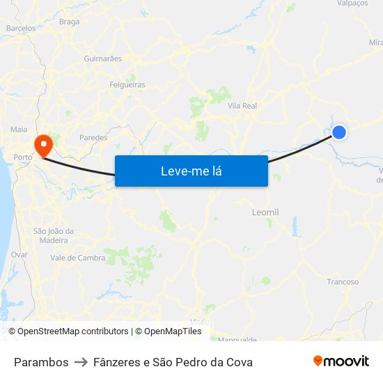 Parambos to Fânzeres e São Pedro da Cova map