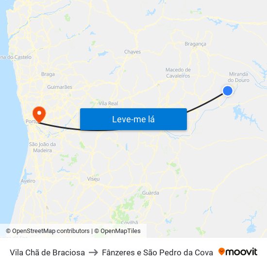 Vila Chã de Braciosa to Fânzeres e São Pedro da Cova map