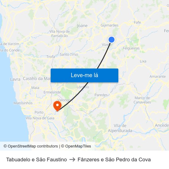 Tabuadelo e São Faustino to Fânzeres e São Pedro da Cova map