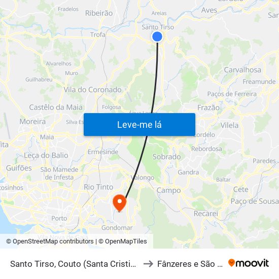Santo Tirso, Couto (Santa Cristina e São Miguel) e Burgães to Fânzeres e São Pedro da Cova map