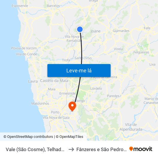Vale (São Cosme), Telhado e Portela to Fânzeres e São Pedro da Cova map