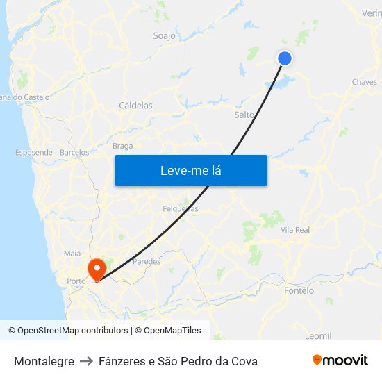 Montalegre to Fânzeres e São Pedro da Cova map