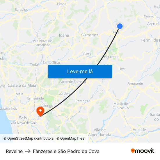 Revelhe to Fânzeres e São Pedro da Cova map