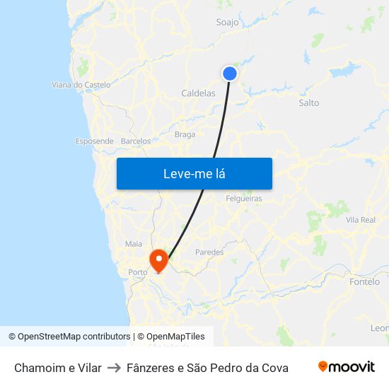 Chamoim e Vilar to Fânzeres e São Pedro da Cova map